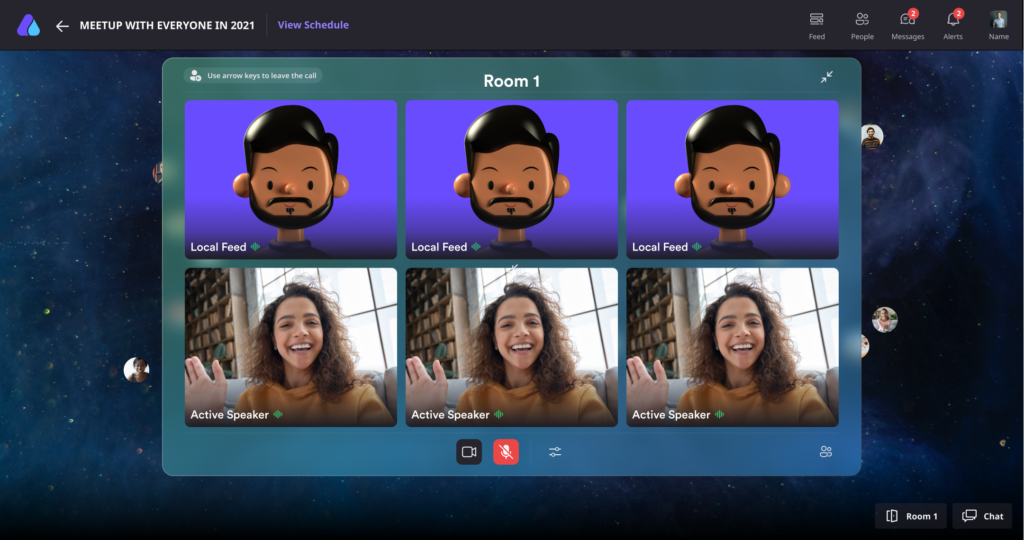 People talking naturally in a cluster in a fluid space offered by Airmeet.